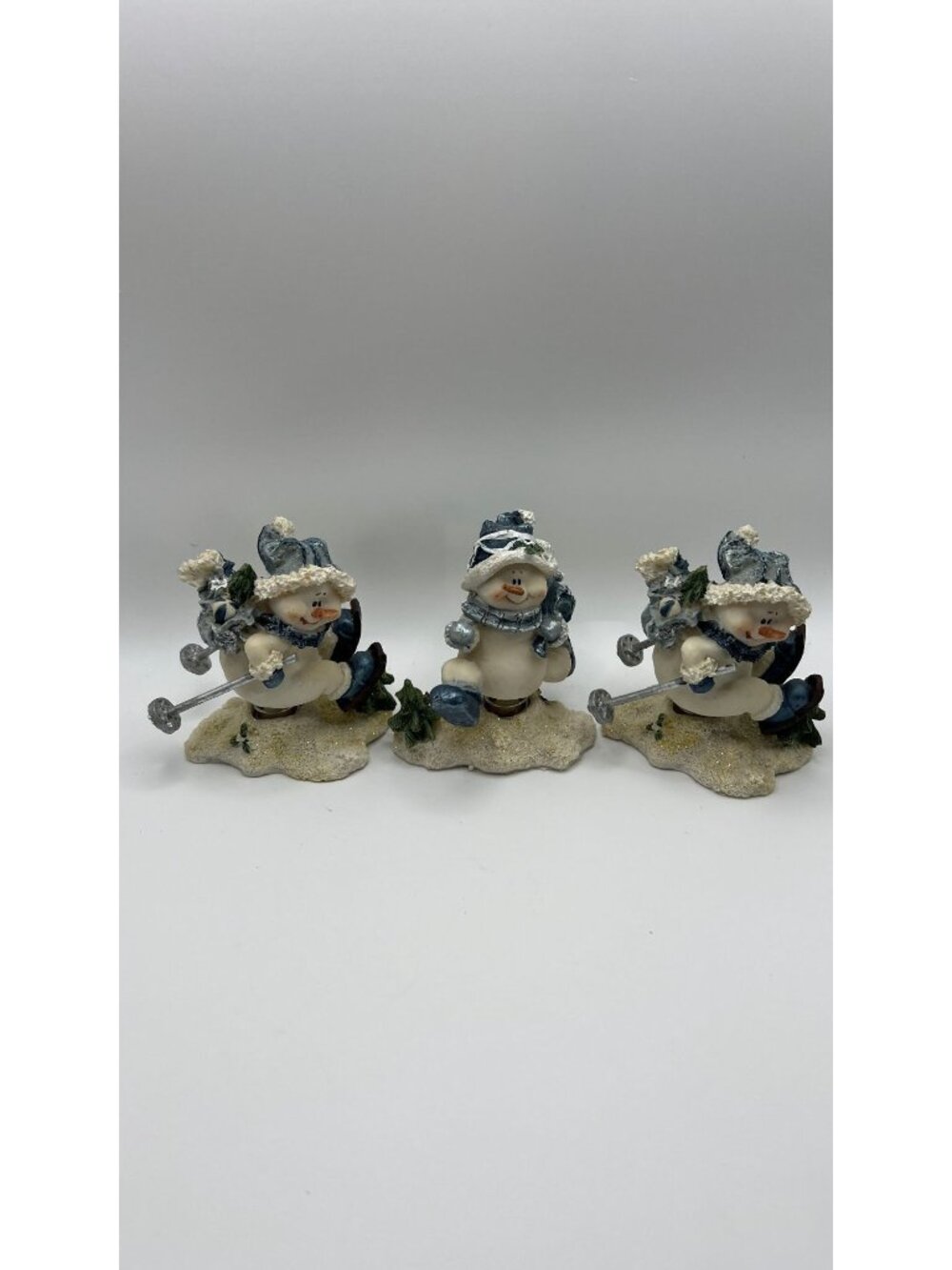 Snowman Figurine Set Skiing & Winter Scene Holiday Decor - Picture 1 of 5
